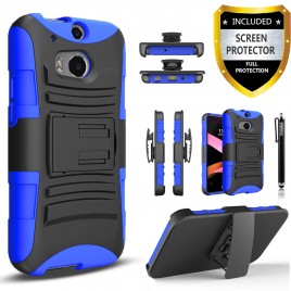HTC One M8 Case, Dual Layers [Combo Holster] Case And Built-In Kickstand Bundled with [Premium Screen Protector] Hybird Shockproof And Circlemalls Stylus Pen (Blue)